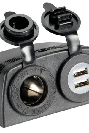 Lighter Socket + Double USB with Casing (Black)