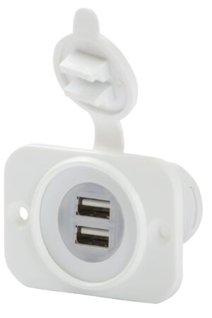 Dual USB Charger Receptacle 12-24V, White (Bulk)
