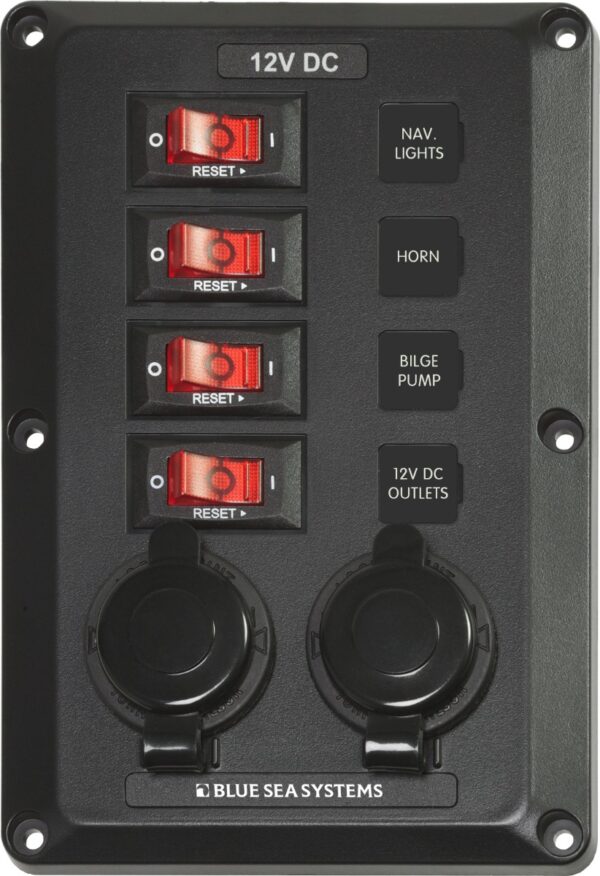 4 Position with 12V Sockets, BelowDeck Circuit Breaker Panel