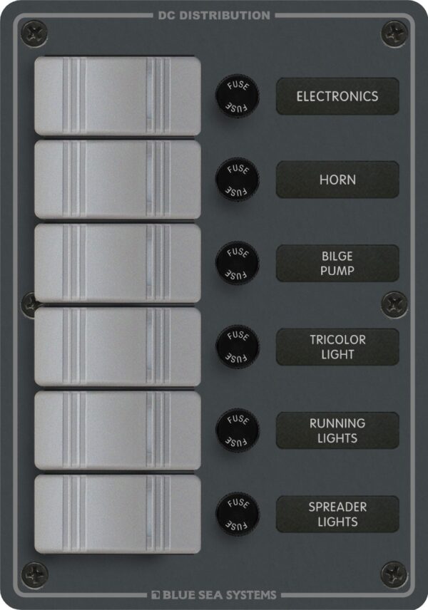 Waterproof Panel 12VDC 6 Pos Vert Grey