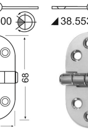 Hinge w/central pin 76x38 mm