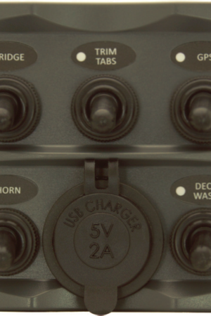 5P IP66 ABS Toggle Switch Panel (Dark grey) USB charger